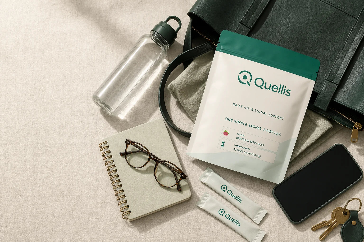 Quellis sachets packed for an everyday routine